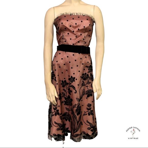Corey Lynn Calter Pink Black Strapless Illusion Dress Size 4 Floral Lace - Picture 2 of 10